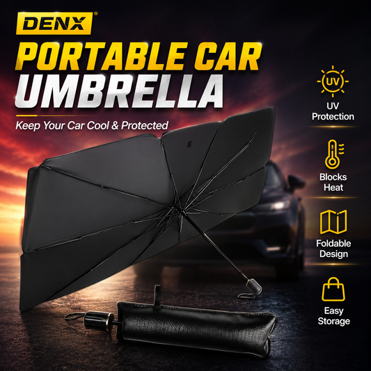 DENX Portable Car Umbrella – Foldable Windshield Sunshade for Heat & UV Protection